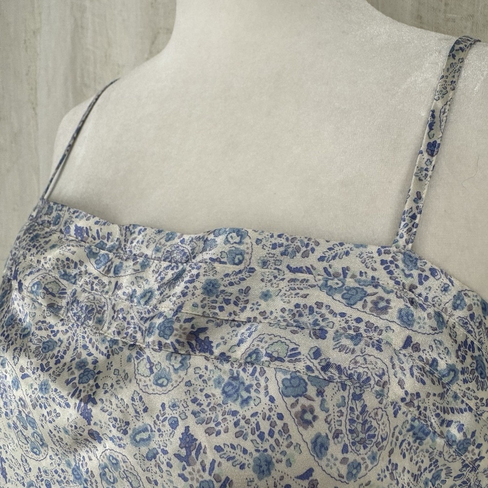 Vtg 90s Ditsy Floral Satin Slip Top M Boho Coastal Cottage Y2K Layering Silky - Picture 4 of 6